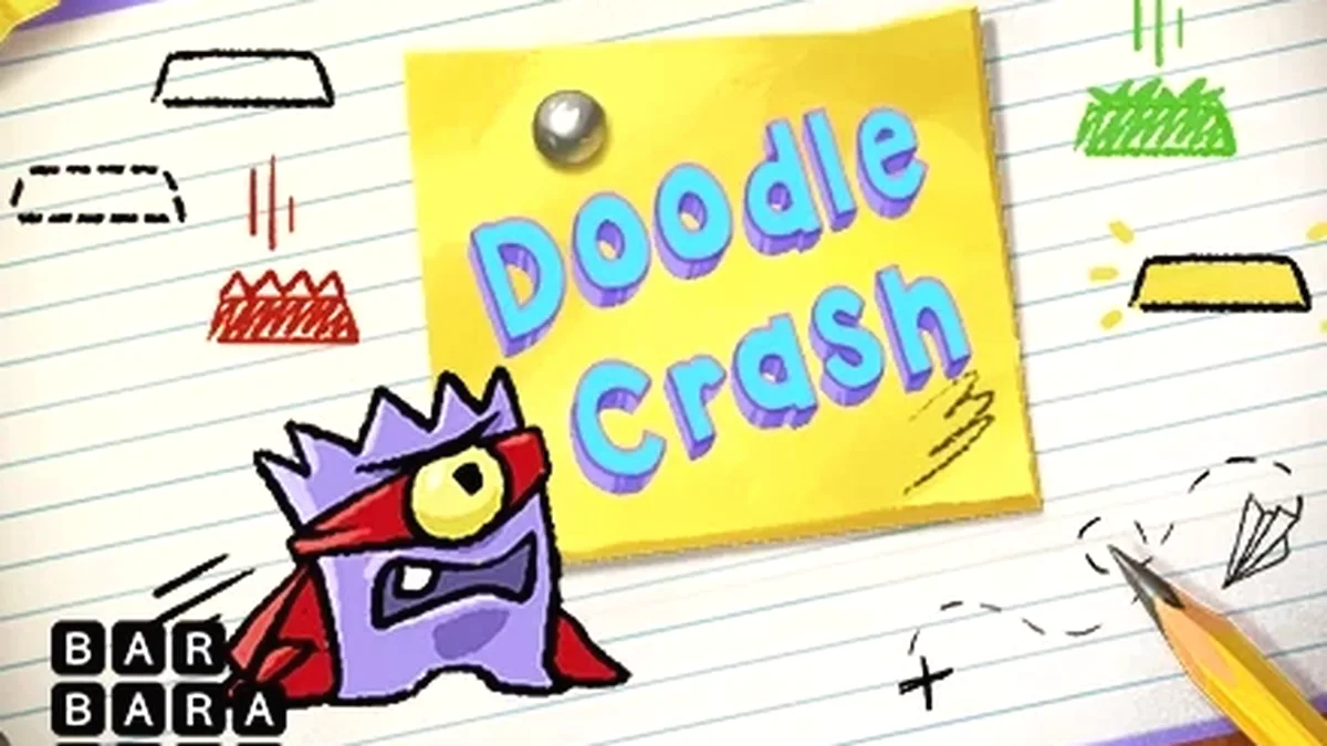 Interface colorida e dinâmica do jogo Doodle Crash