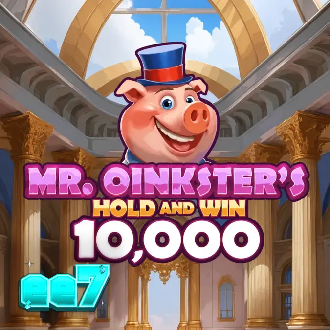 Interface do jogo Mr. Oinkster’s Hold & Win 10,000 com tema de cofrinhos